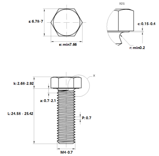 Bulong Đầu Lục Giác Inox 316 DIN933 M4x25_drawing